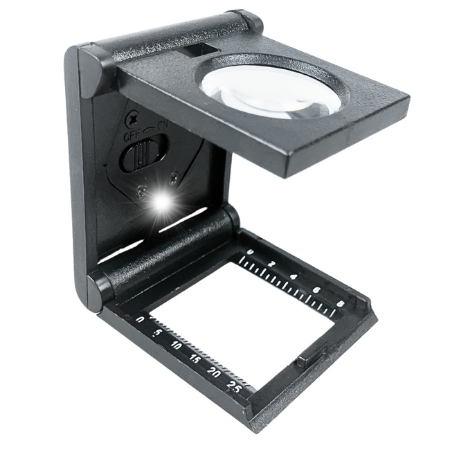 Mini-Size Folding Magnifier with LED Light and Built-In Measurement Markings  - MG-77550