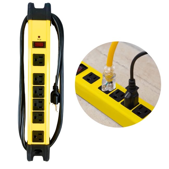 6 Outlet Power Strip Surge Protector With Heavy Duty Metal Housing And Built In Cord Wrap  - TE2266