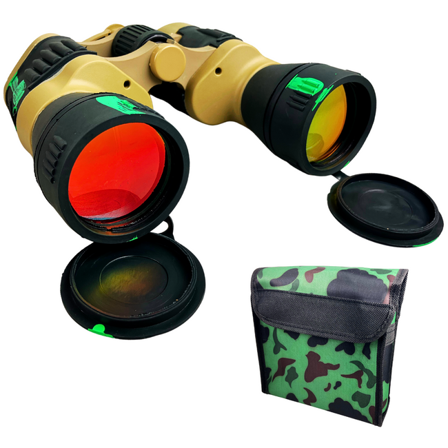 Green Camouflaged Body Amber Lens Binoculars with Mini Compass, 10x