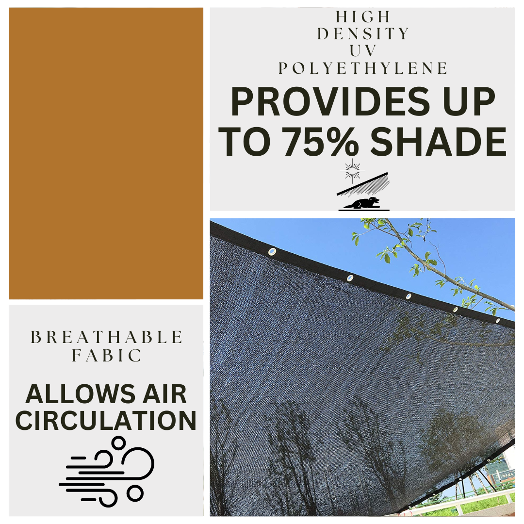 Black Sunshade Net | 6' x 8' Black HDPE | UV Protection | Breathable Knitted Fabric | Reinforced Grommets | Versatile Outdoor Use