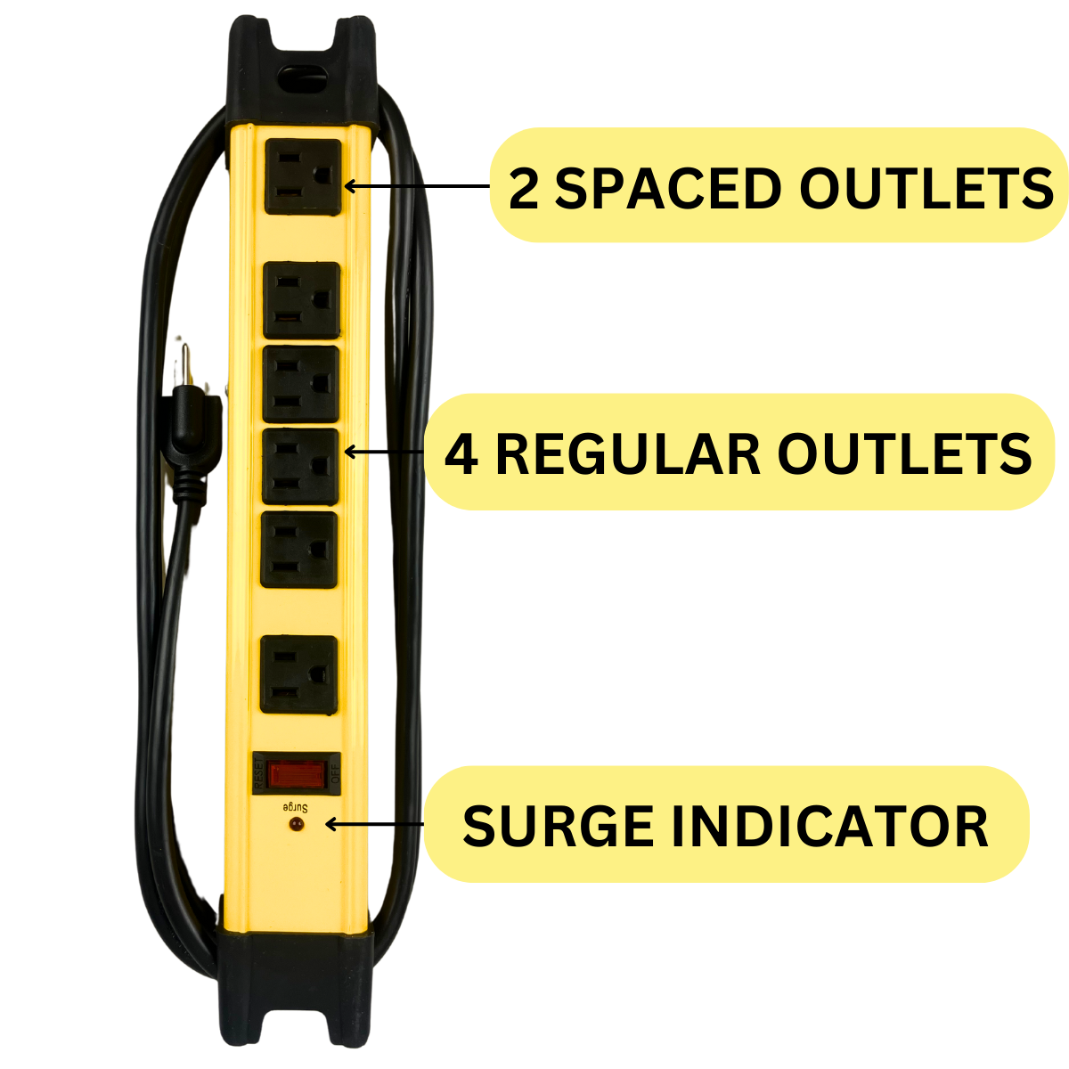 6 Outlet Power Strip Surge Protector With Heavy Duty Metal Housing And Built In Cord Wrap  - TE2266