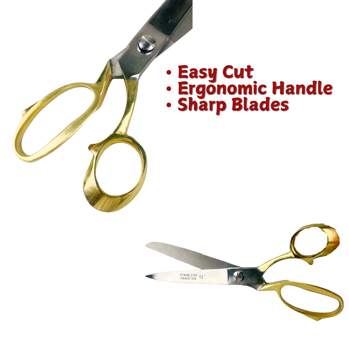 BLADE PRO 12" Professional Tailor Scissors | Gold-Tone Handles