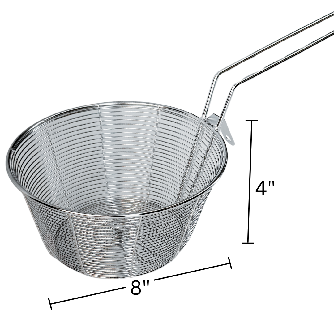 Premium Stainless Steel Fry Basket Mesh with Hanger - 8 Inch Opening