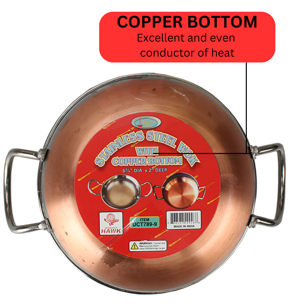 Stainless Steel Wok with Copper Bottom