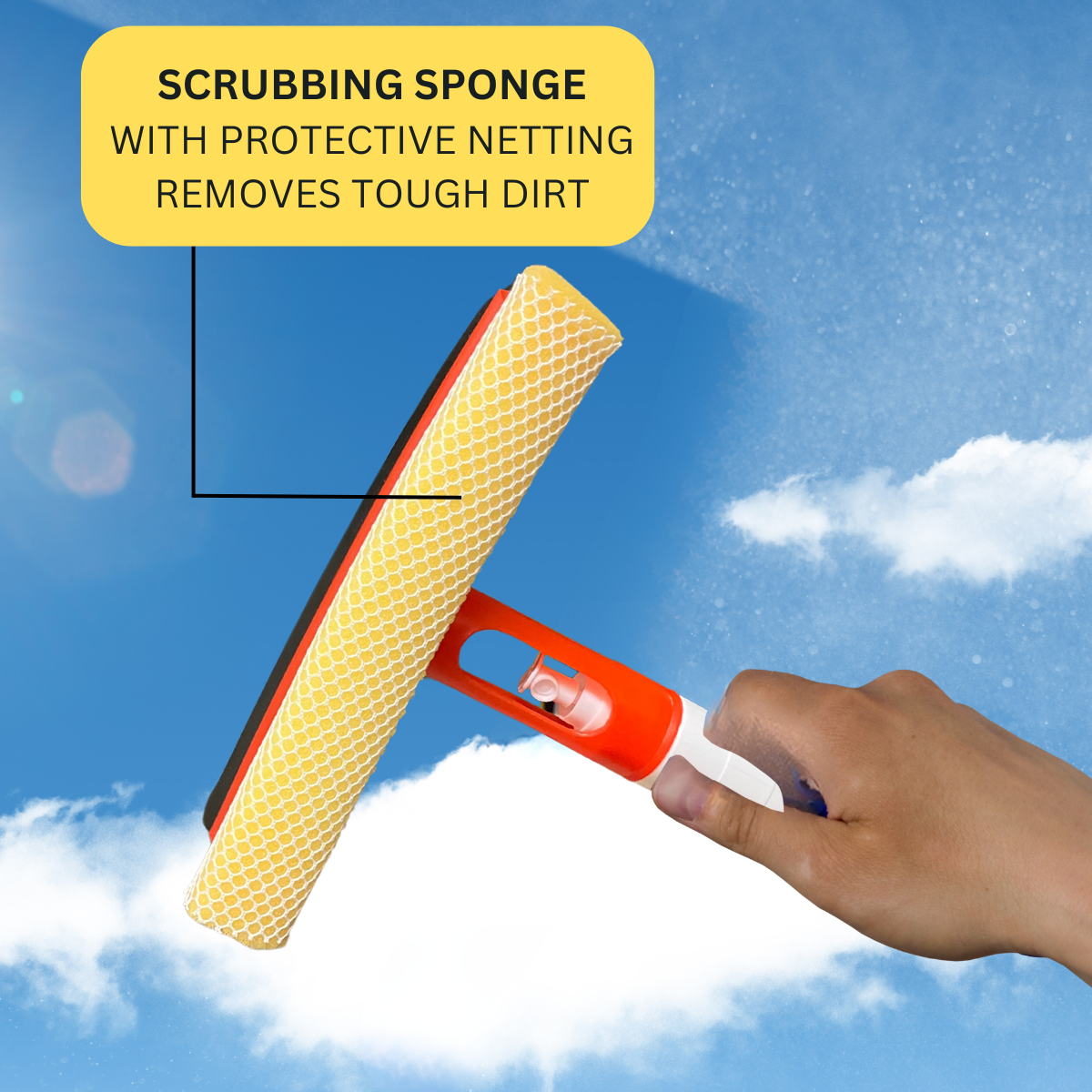 3-in-1 Rubber Squeegee with Sponge Head - Spray Bottle For Window Cleaning  - H-74000