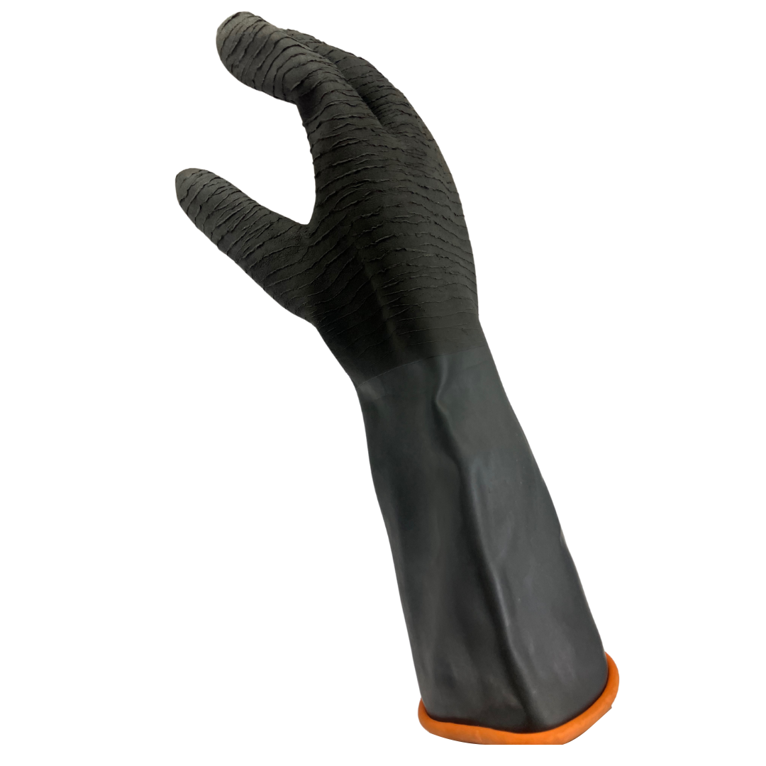 14 Inch Orange Rubber Gloves with Crinkle Finish & Rolled Cuff - Extra Large  - 99-49881