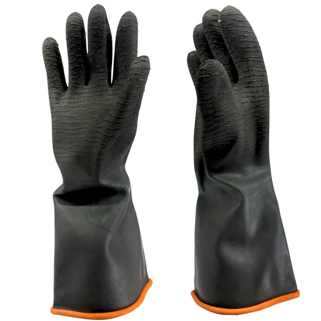 14 Inch Orange Rubber Gloves with Crinkle Finish & Rolled Cuff - Extra Large  - 99-49881