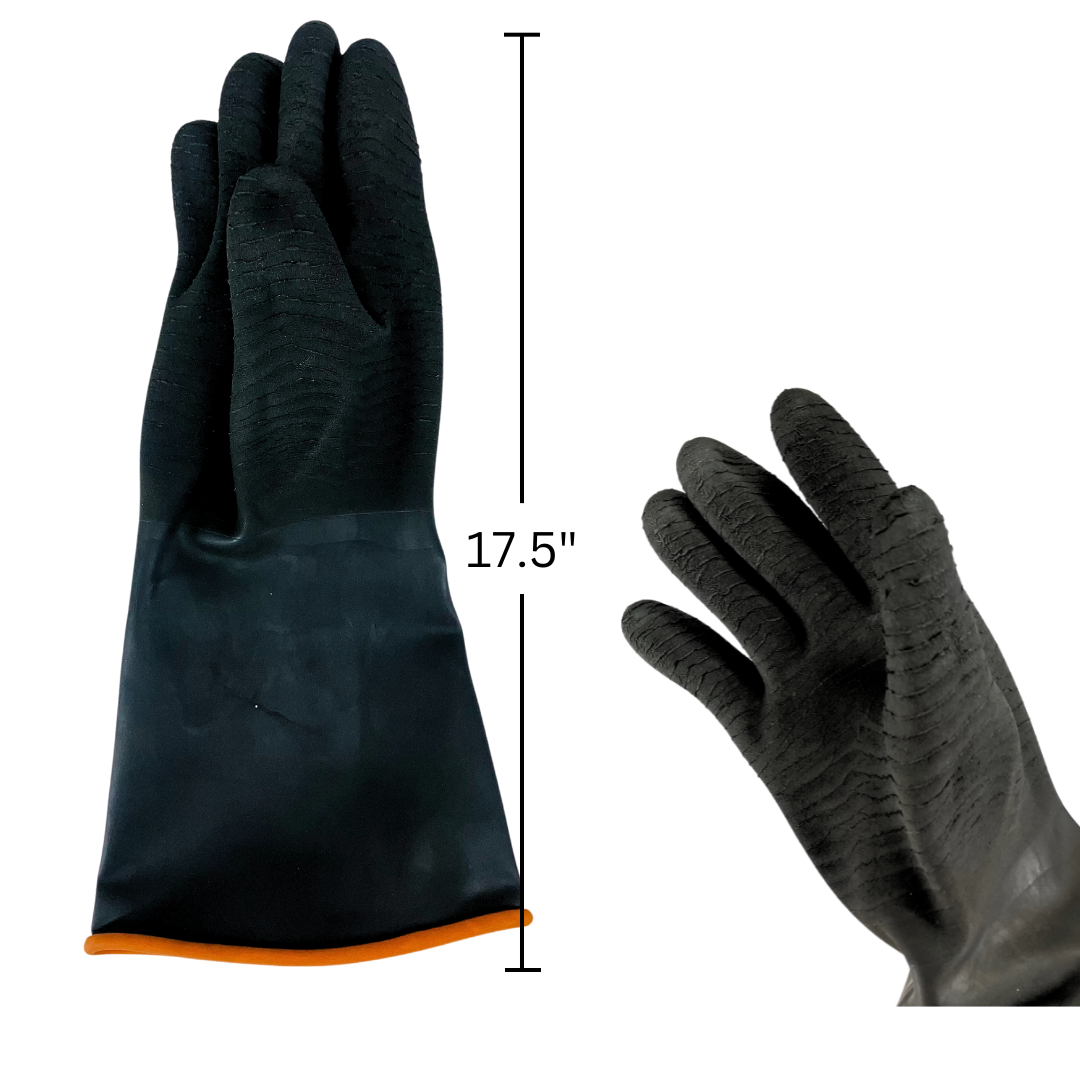 18 Inch Black Heavy Rubber Gloves with Crinkle Finish & Rolled Cuff - Extra Large (Pack of: 2 Pairs) - GLLP-19918-Z02