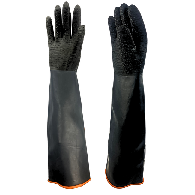 22 Inch Orange Rubber Gloves with Crinkle Finish & Rolled Cuff - Extra Large  - 9924H