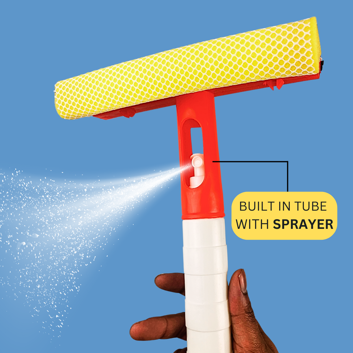 3-in-1 Rubber Squeegee with Sponge Head - Spray Bottle For Window Cleaning  - H-74000