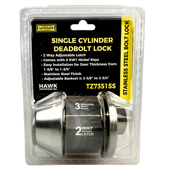 Stainless Steel Single Cylinder Deadbolt Lock with Adjustable Latch and Backset