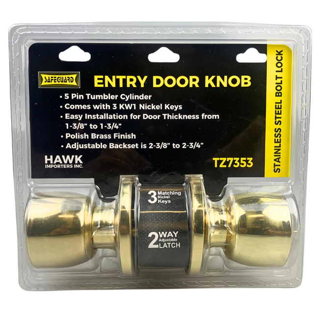 SAFEGUARD  Brass Doorknob Entrance Lock: LOCK-99186