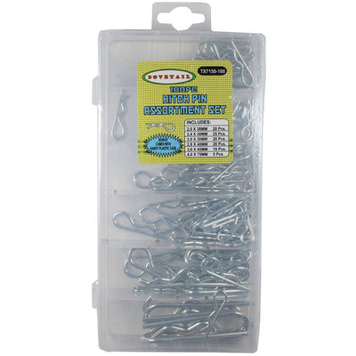 100 Piece Assorted Hitch Pins, or (Cotter Pins) In Six Sizes With Divided Plastic Storage Box - TX7150-100 - ToolUSA