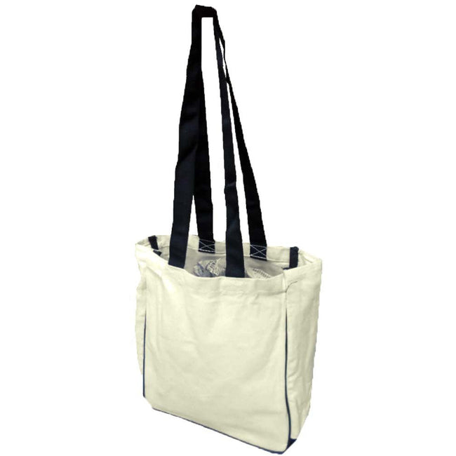 10x5 Inch White Cotton Tote Bag with Extra Long Black Handles - AB-98105 - ToolUSA