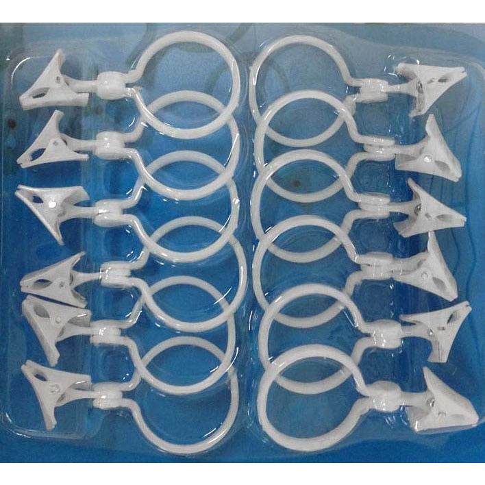 12 Piece Set Of Shower Curtain Hooks With Pivoting Clips - D1-D152-PL-YW - ToolUSA