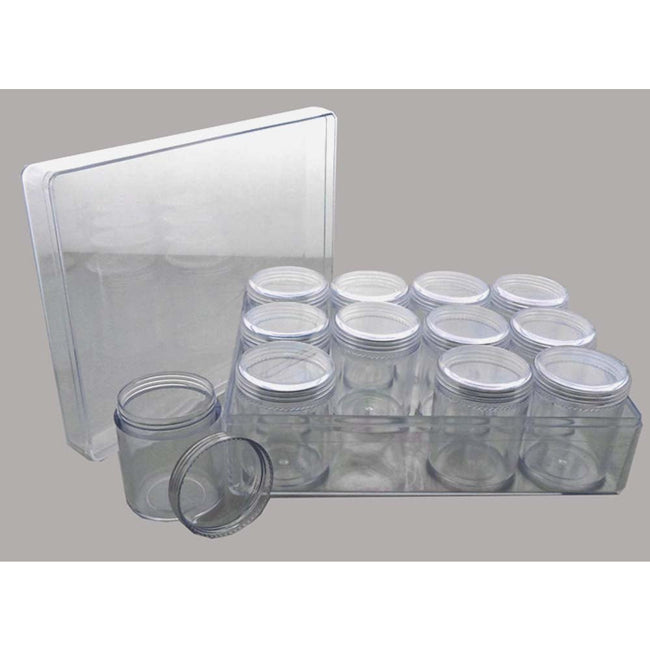 12 Plastic Clear Jars in Box- Screw-on Lids - TJ-48846 - ToolUSA