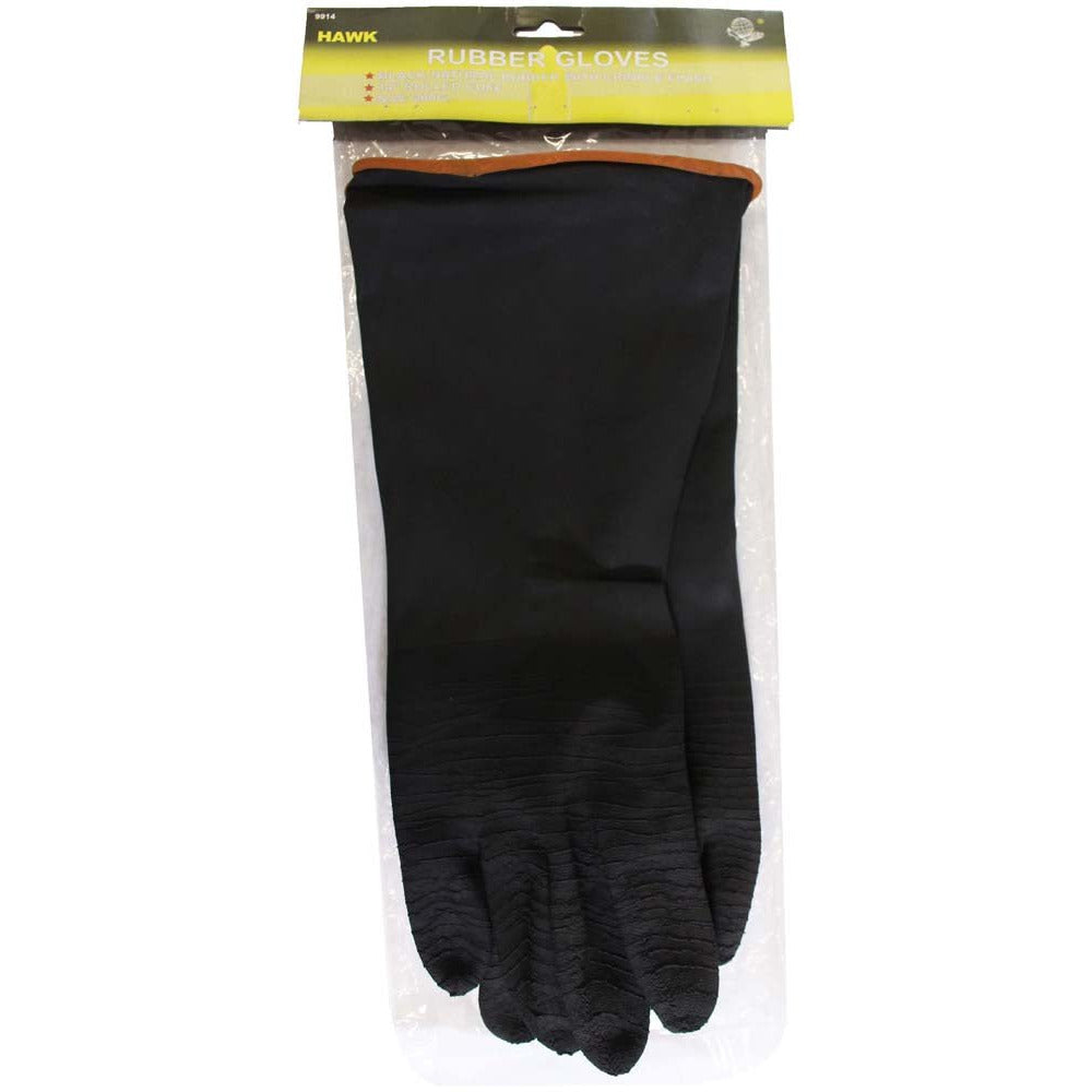 14 Inch Black Natural Rubber Gloves with Crinkle Finish & Rolled Cuff - Extra Large (Pack of: 2) - GL-09914-Z02 - ToolUSA