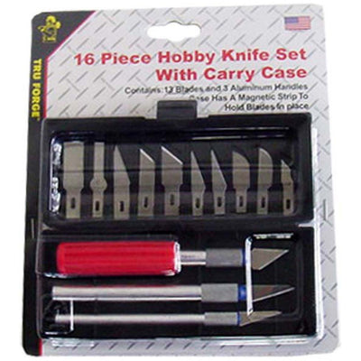 16 Piece Hobby Knife Set With 3 Handles And Carrying Case - PL1600-YH - ToolUSA