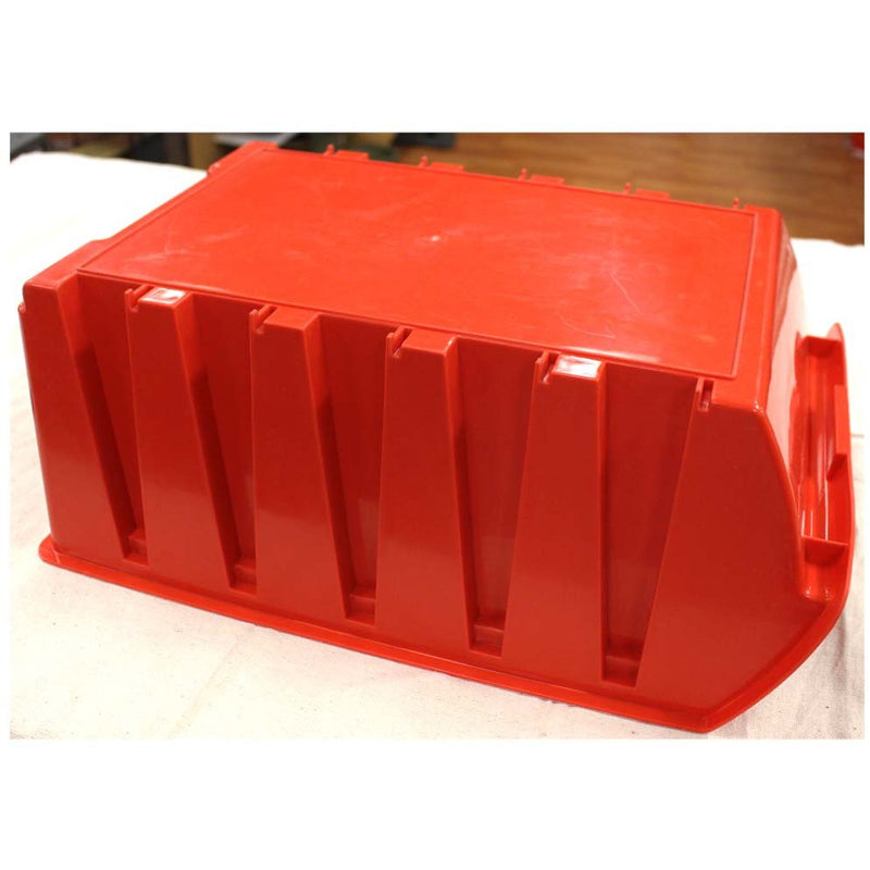 18" x 12" x 8" Stackable Red Plastic Storage Bin Made Of Polypropylene - MJ-28462 - ToolUSA