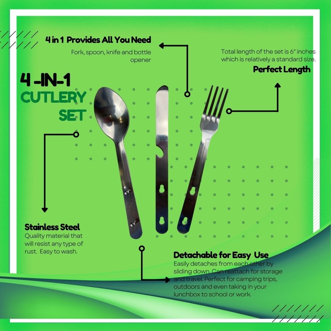 3 Piece Camping Cutlery Set - Spoon, Fork, Knife - TP-18192 - ToolUSA