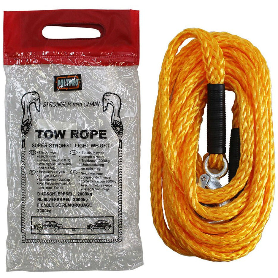 330 Lb Capacity Tow Rope - 14' x 5/8" - Heavy Duty Metal Hooks - TA-08614 - ToolUSA