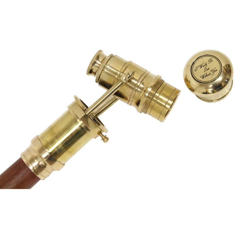 38-1/2 Inch Natural Wood Walking Stick | Brass Hidden Telescope - G8445-2273ST - ToolUSA