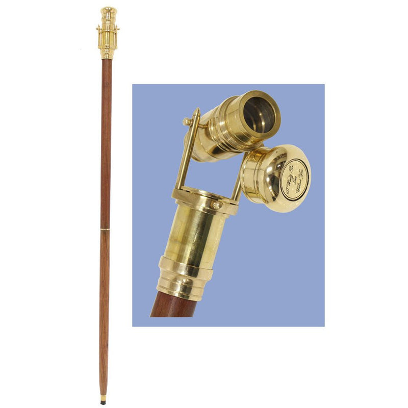 38-1/2 Inch Natural Wood Walking Stick | Brass Hidden Telescope - G8445-2273ST - ToolUSA