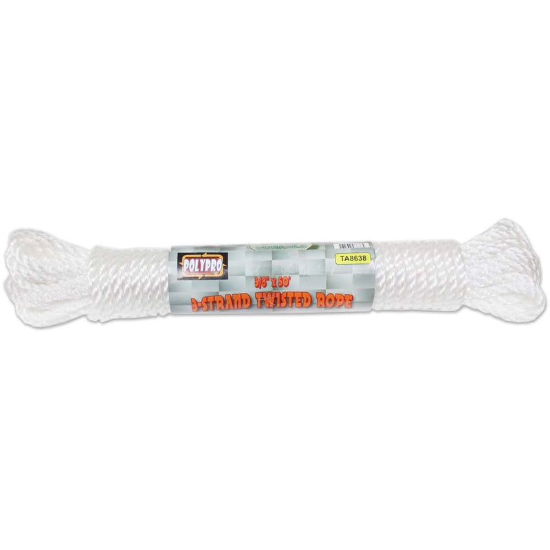 50 Foot White Polypropylene, 3 Strand, Twisted Rope - TA-08638 - ToolUSA