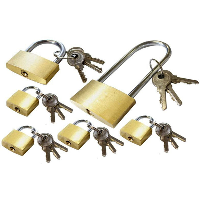 6 Solid Brass Locks - 4 Pieces 20mm - 1 Piece 40 Mm - 1 Piece 50 Mm - KIT-TZ7305L - ToolUSA