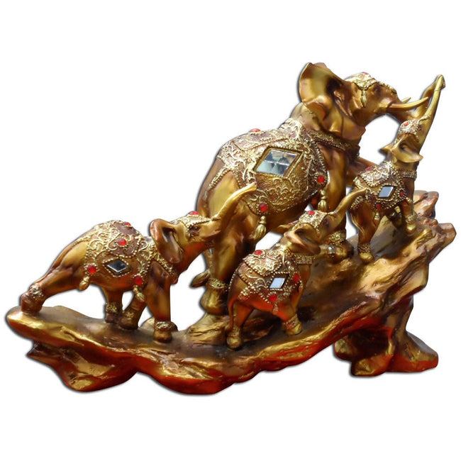 Elephants Statuette - Four Golden Elephants in Parade Attire - 207-1409-YX - ToolUSA