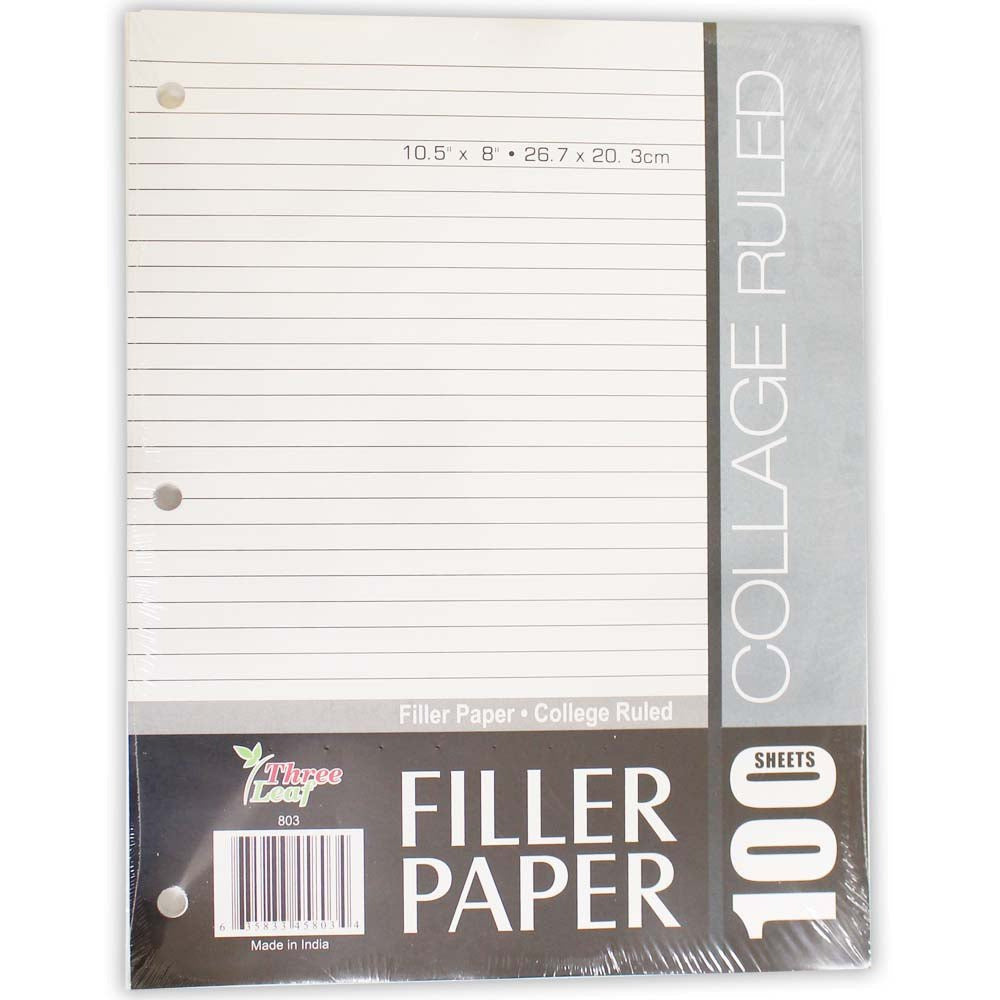 Package Of Filler Paper For Notebook-100 Sheets-10-1/2 X 8 Inches-Coll ...