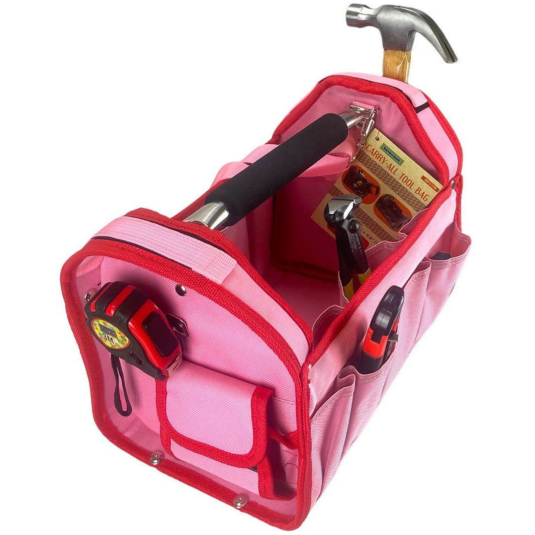 Pink Tool Carry-All with Multiple Pockets and Metal Handle - AB73