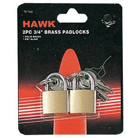 SAFEGUARD: 2 Piece 4/5" Brass Mini Padlocks With 3 Keys Each-Keyed Alike - LOCK-27302 - ToolUSA