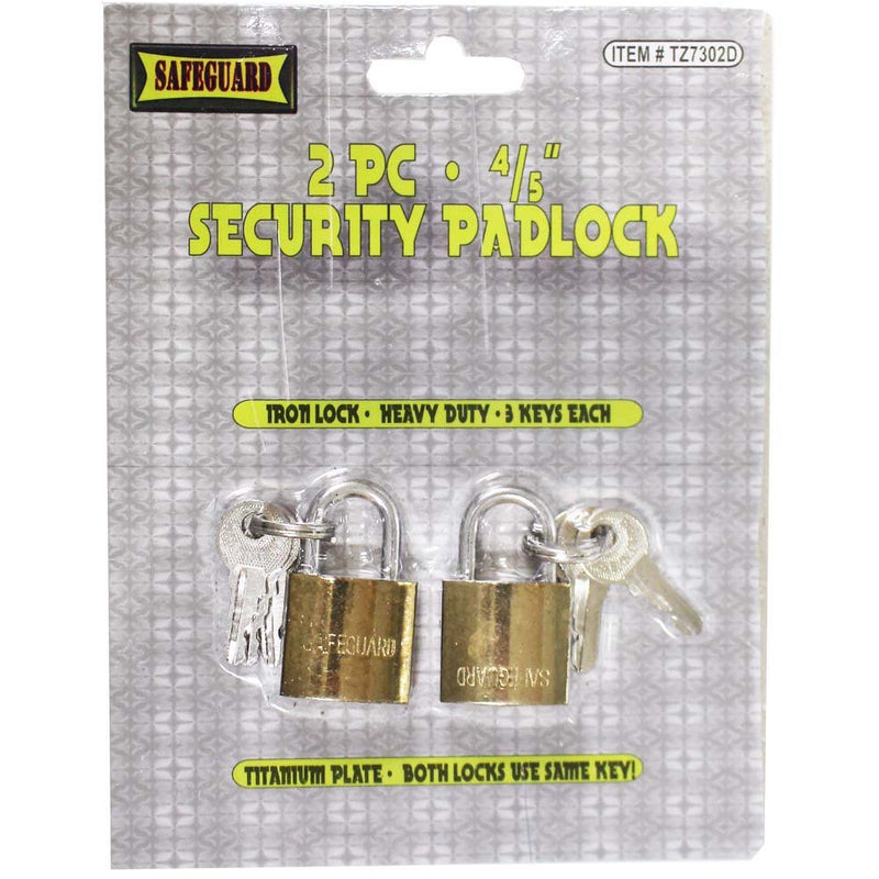 SAFEGUARD: 2 Piece 4/5" Brass Mini Padlocks With 3 Keys Each-Keyed Alike - LOCK-27302 - ToolUSA